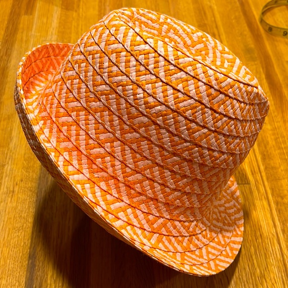 Pink and orange woven hat - Picture 1 of 3